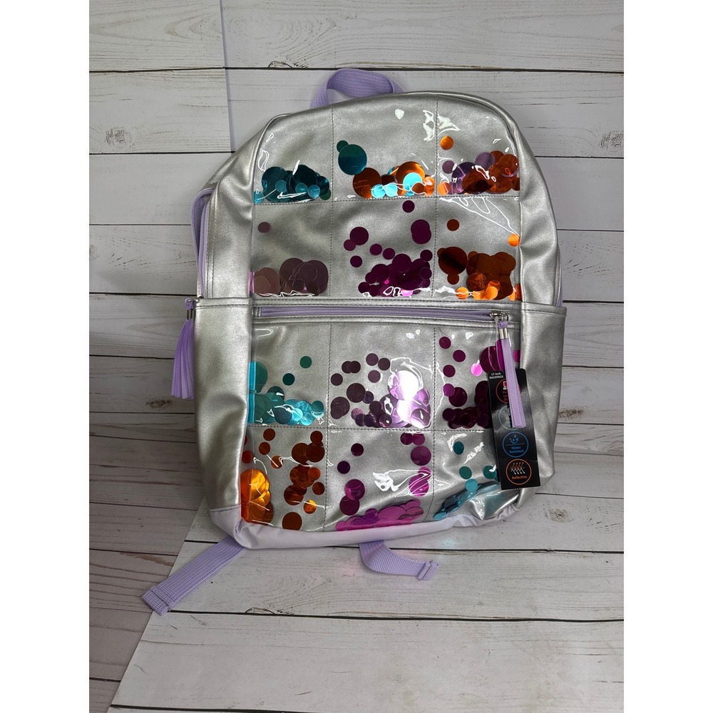 Wonder Nation Silver Metallic Sequin 17‎ Inch Backpack Laptop Sleeve Reflective